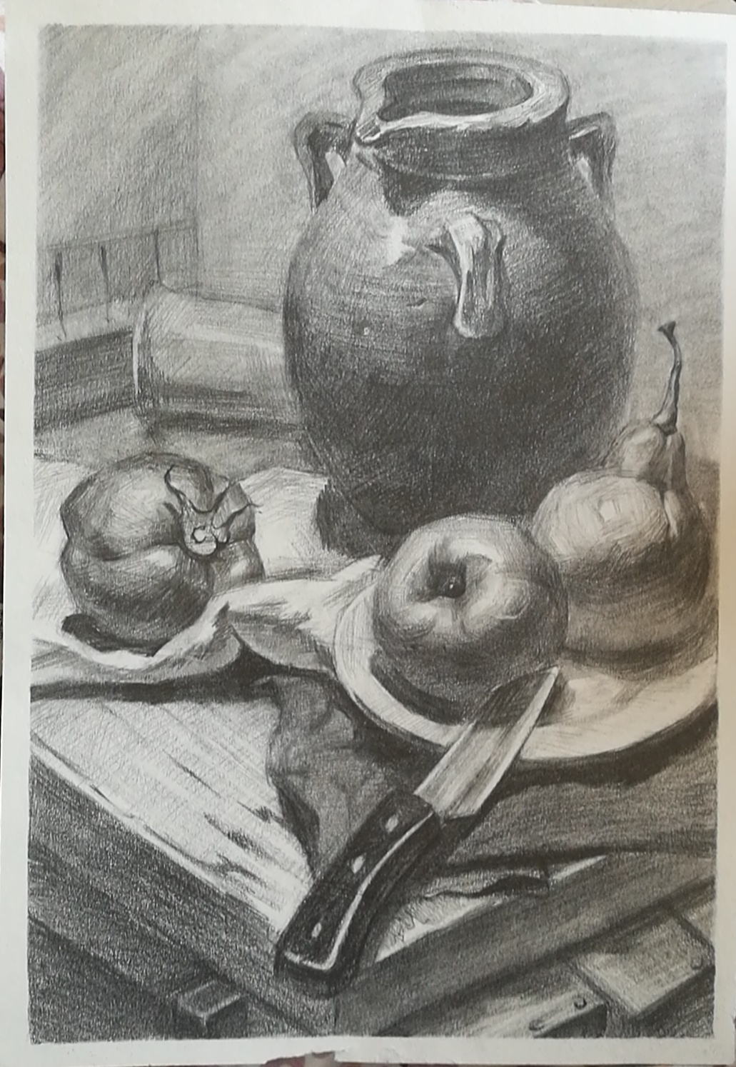 想定静物画 一共画了八节课的静物素描,下节课就要画石膏体喽!-美图社区-美